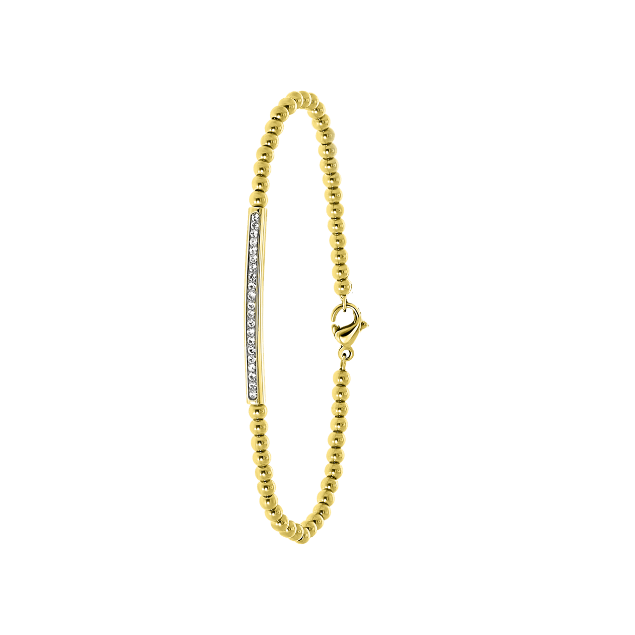 Gerecycleerd stainless steel armband gold bol/bar wit kristal