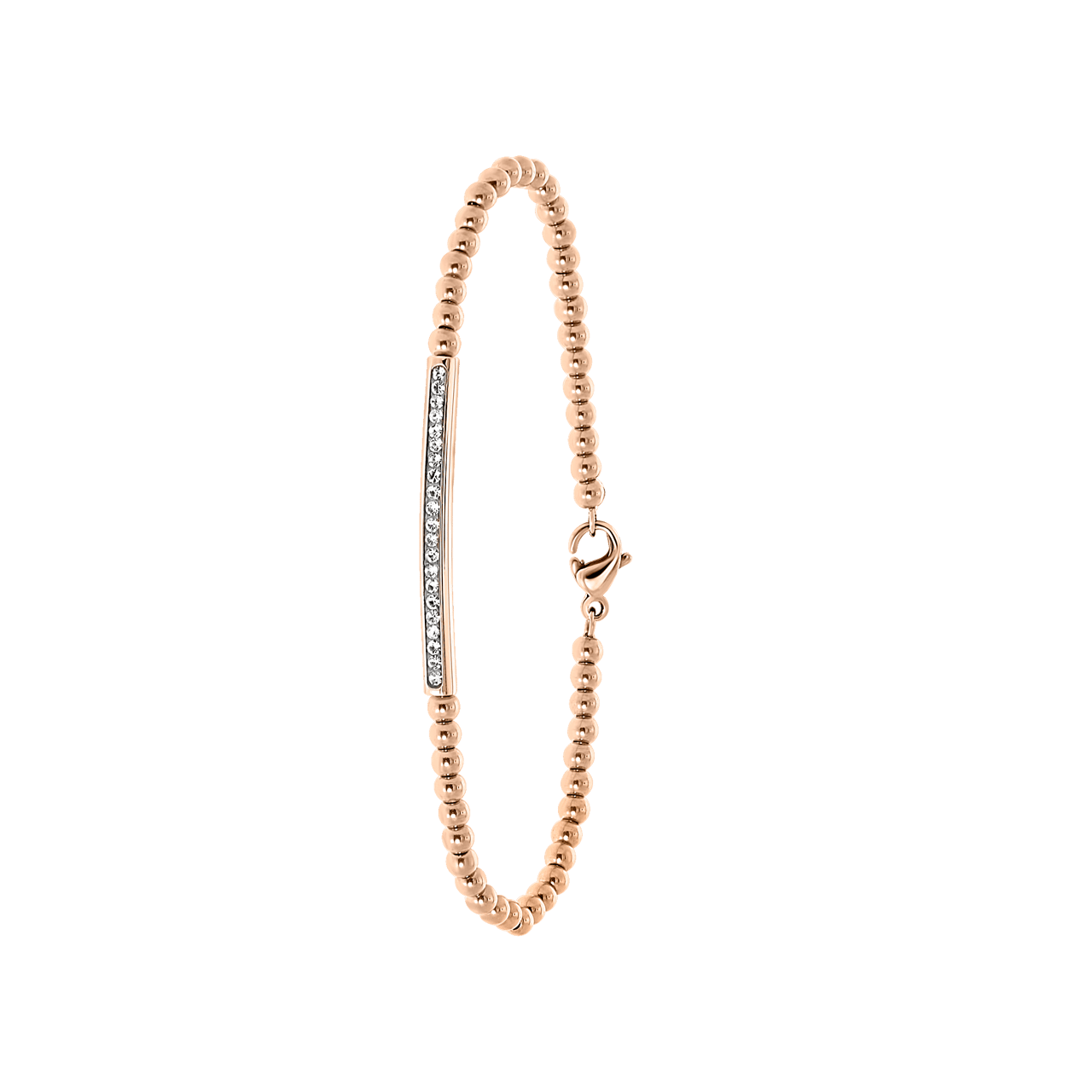 Armband aus Edelstahl, rosé, Kugelkette/Steg, weißer Kristall