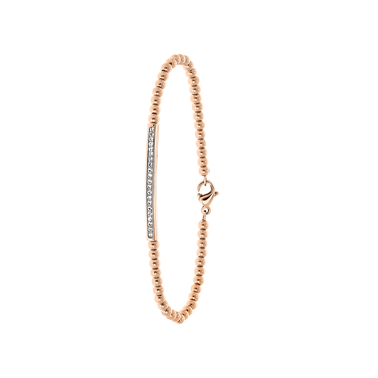 Gerecycleerd stainless steel armband rose bol/bar wit kristal
