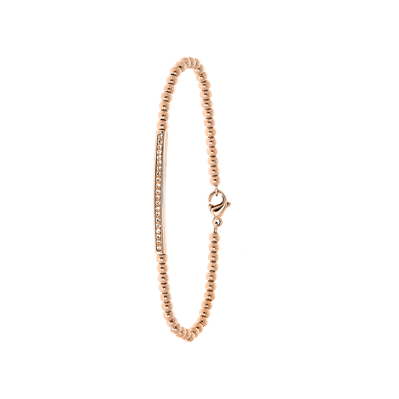 Gerecycleerd stainless steel armband rose bol/bar peach kristal