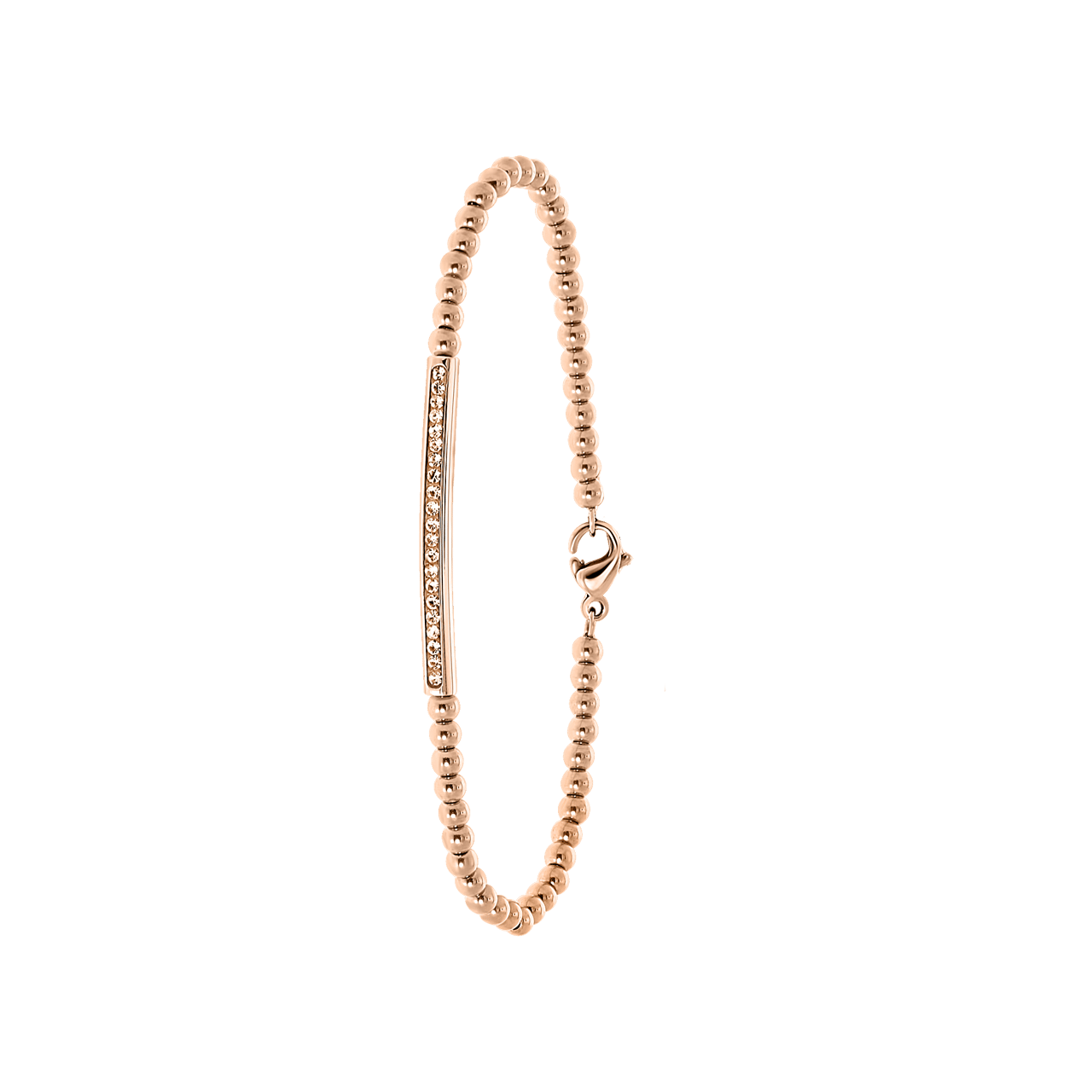 Gerecycleerd stalen armband rose bol/bar peach kristal