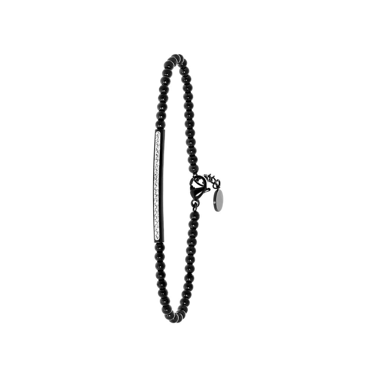 Armband aus Edelstahl, schwarz, Kugelkette/Steg, weißer Kristall