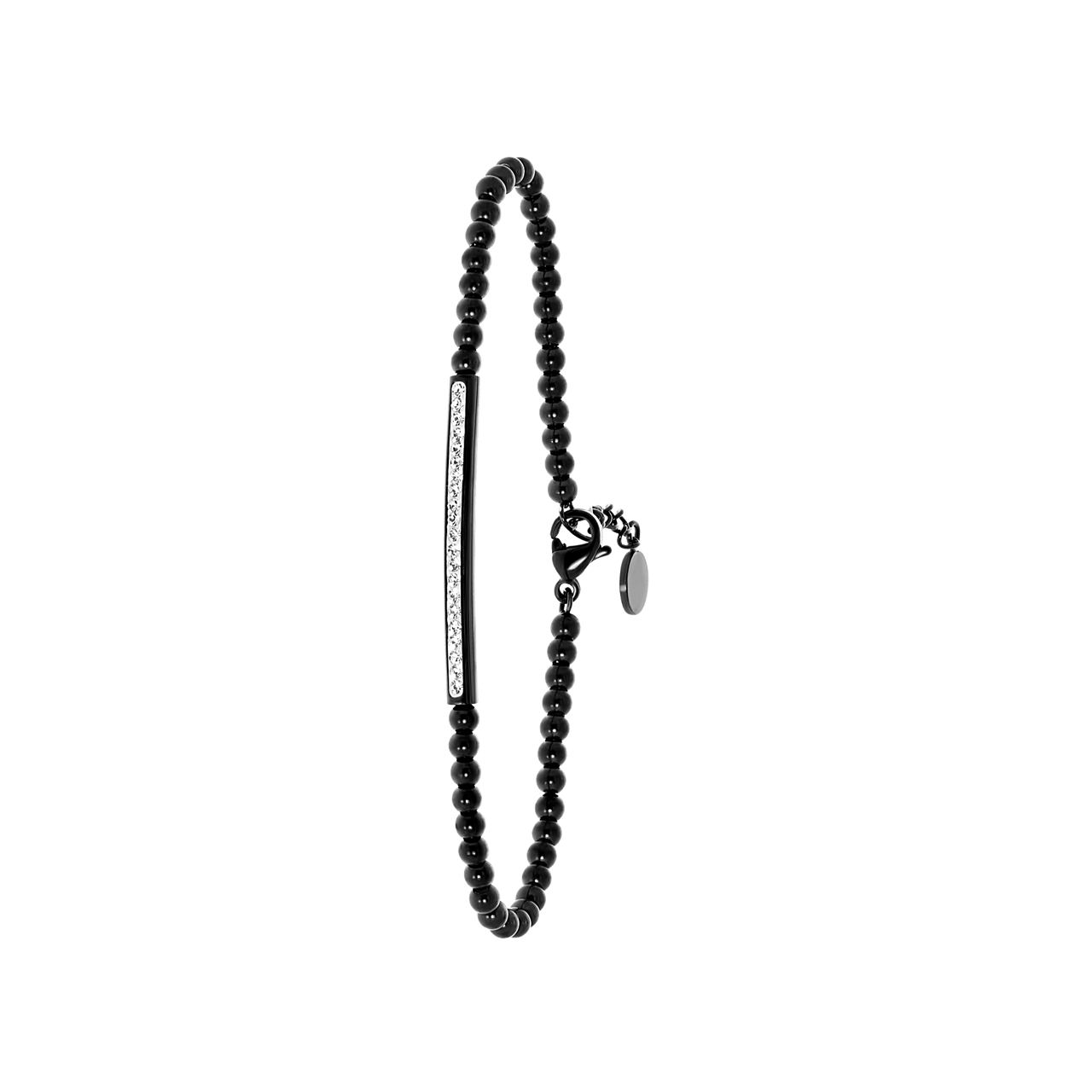 Gerecycled stainless steel armband black bol/bar wit kristal