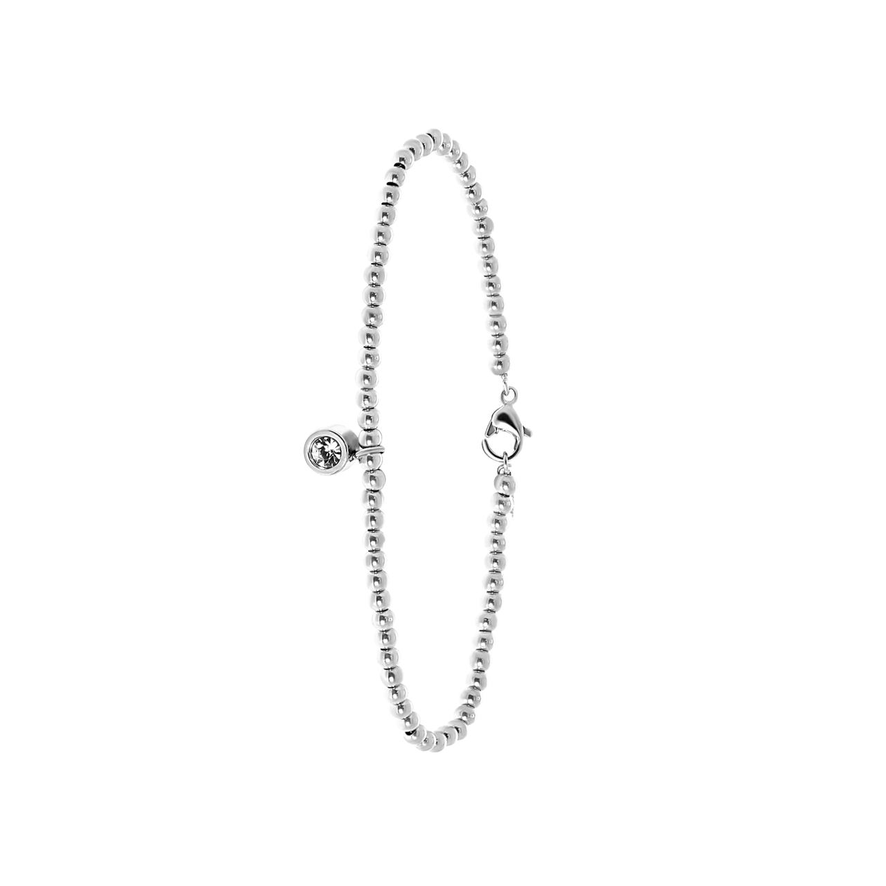 Gerecycleerd stainless steel armband bol/rond wit kristal