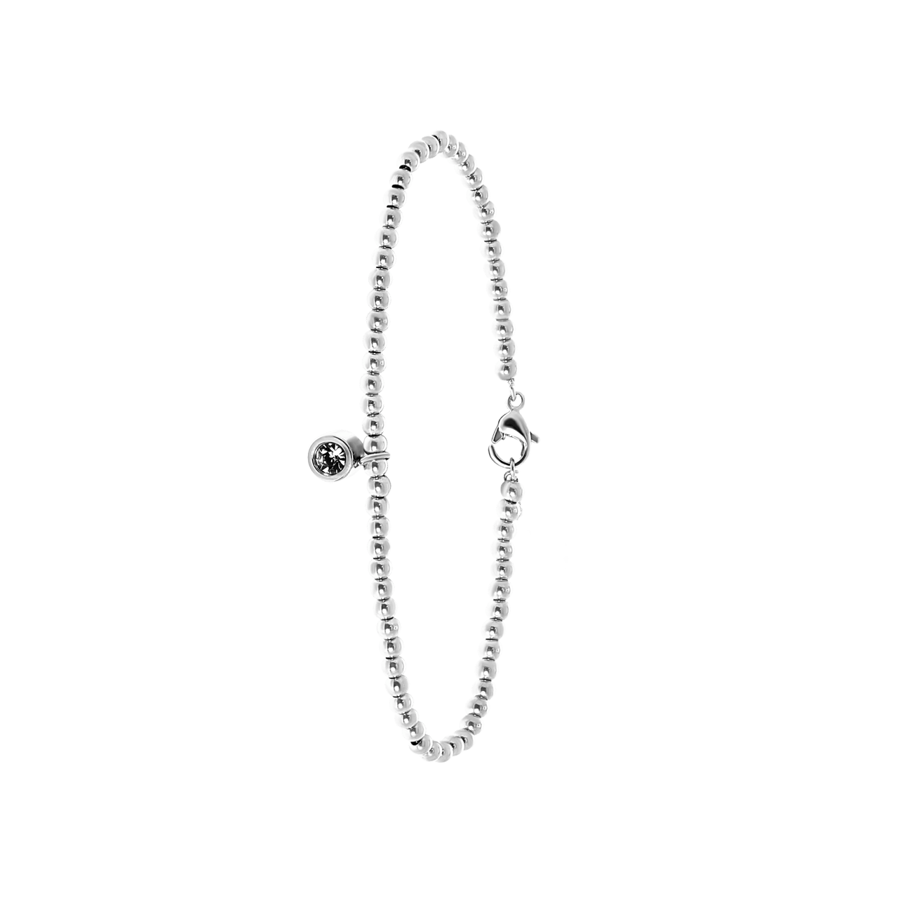 Gerecycleerd stainless steel armband bol/rond black diamond kristal