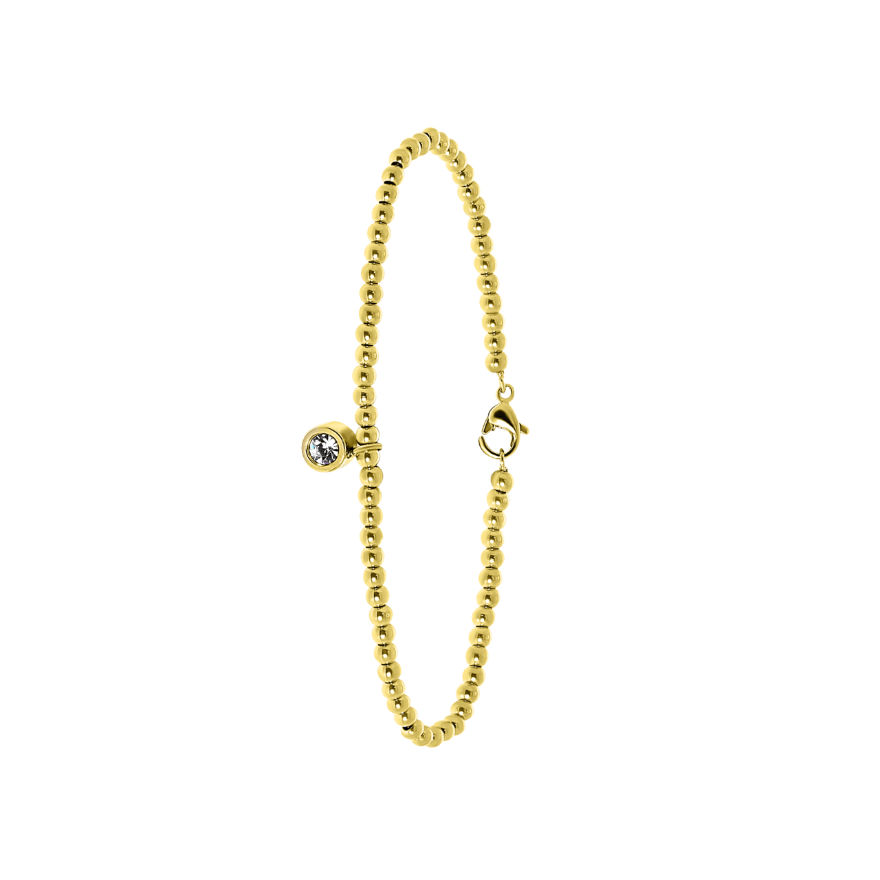 Gerecycled stalen armband gold bol/rond wit kristal