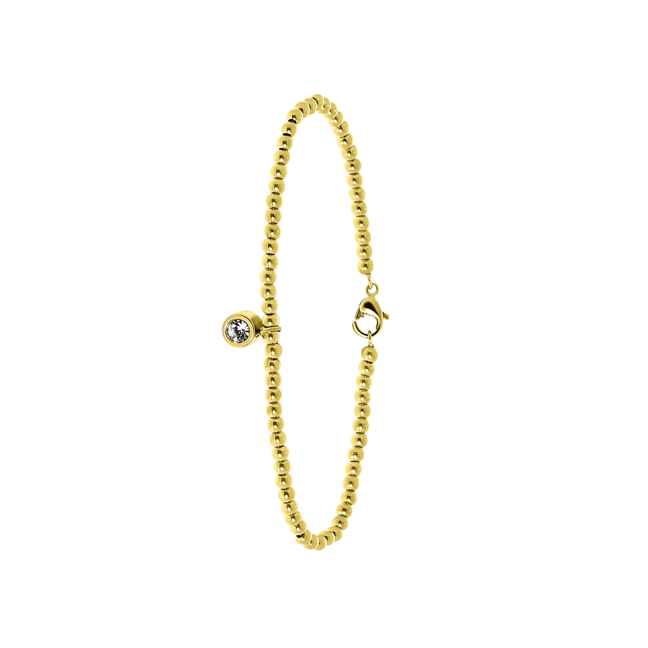 Gerecycleerd stainless steel armband gold bol/rond wit kristal