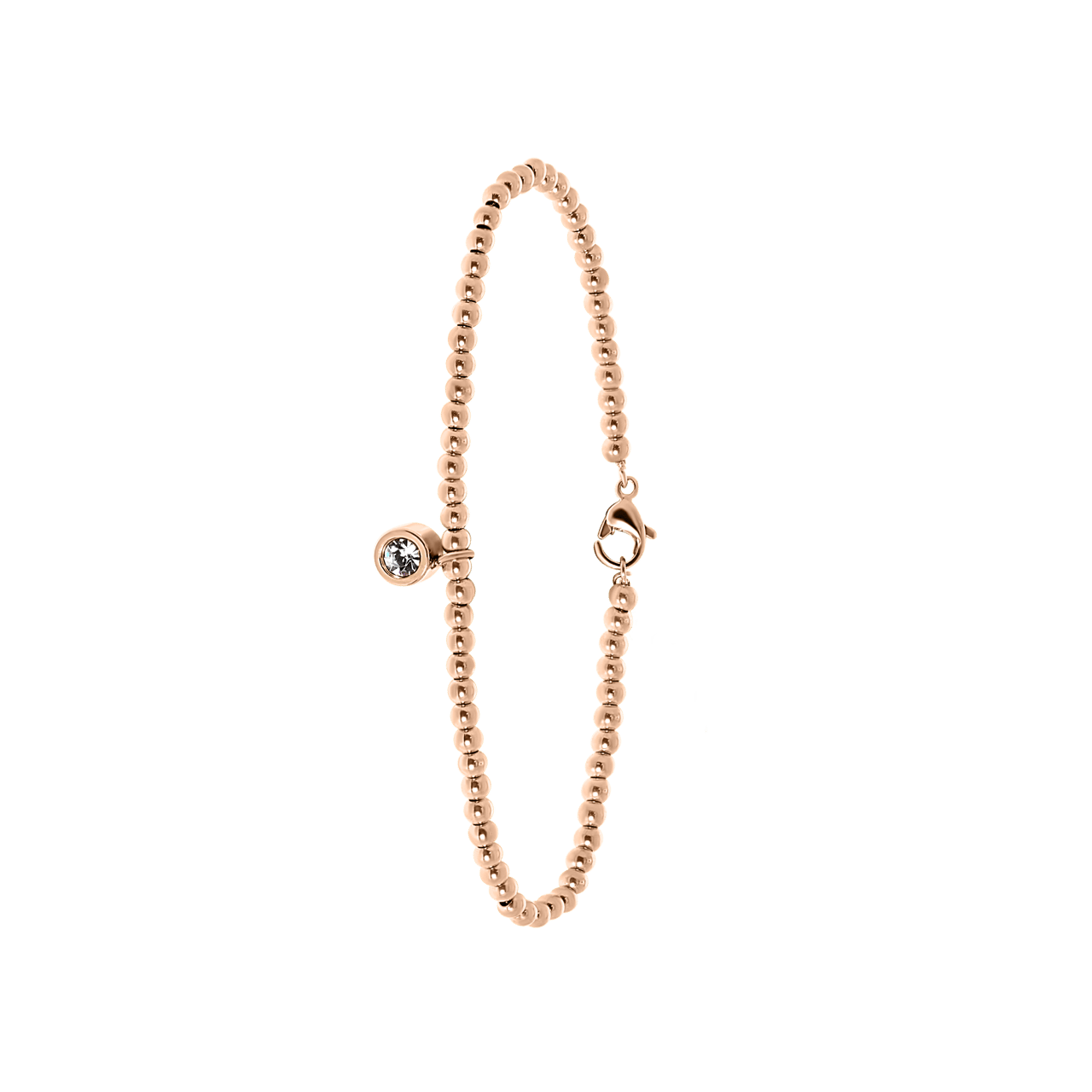 Armband aus Edelstahl, rosévergoldet, Kugelkette/rund, weißer Kristall