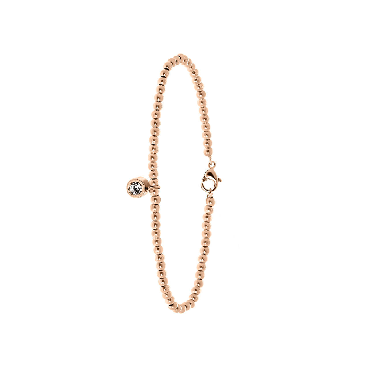 Gerecycleerd stainless steel armband rose bol/rond wit kristal