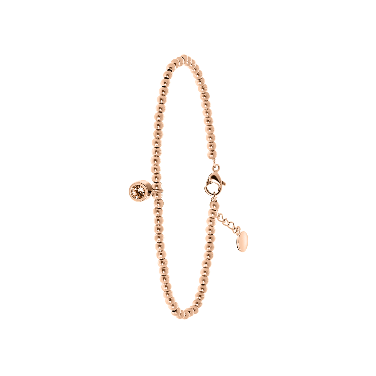 Gerecycleerd stainless steel armband rose bol/rond peach kristal