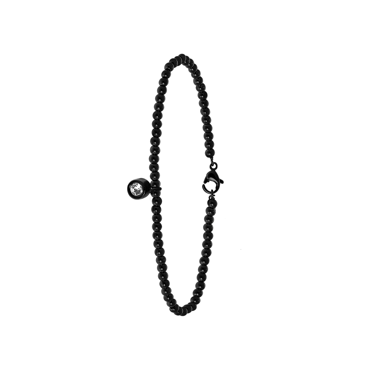 Gerecycled stalen armband black bol/rond wit kristal