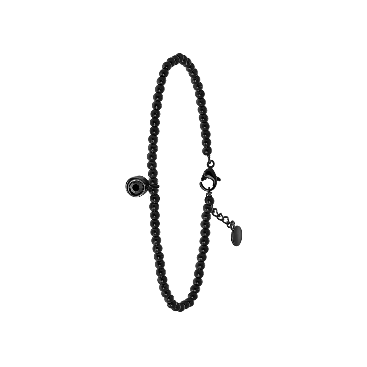 Gerecycled stainless steel armband black bol/rond jet kristal