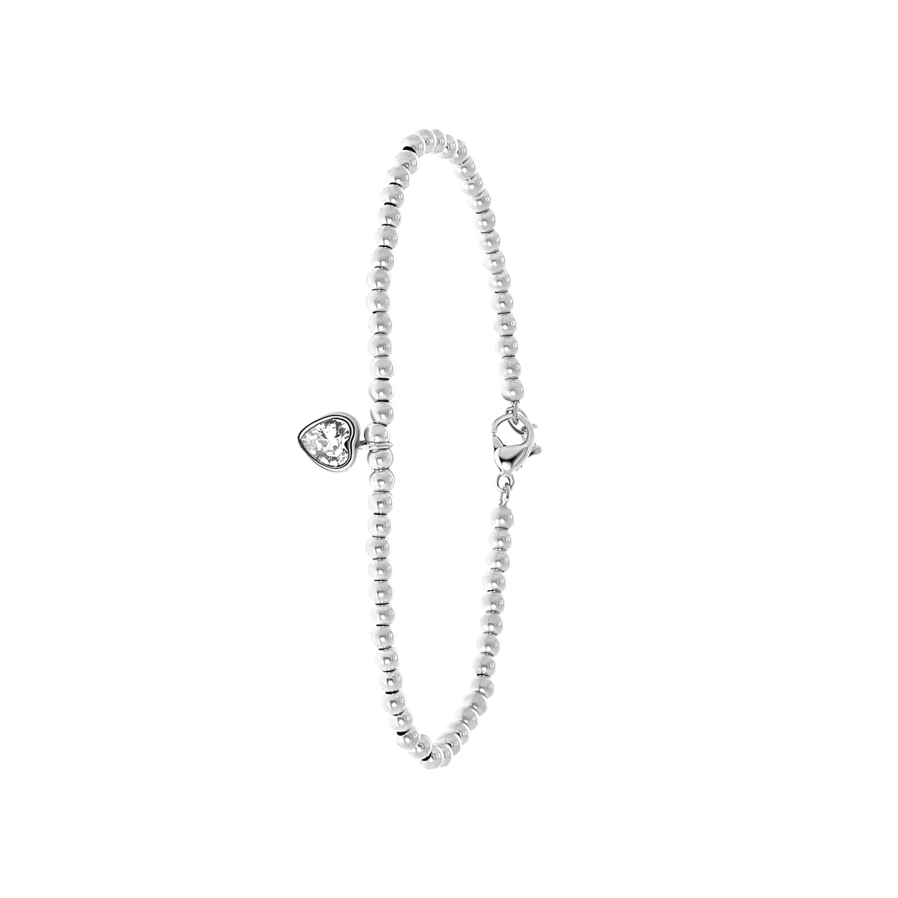 Gerecycleerd stainless steel armband bol/hart wit kristal