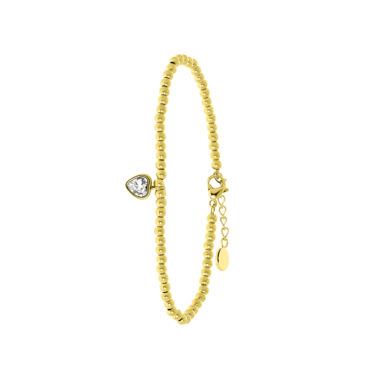 Gerecycleerd stainless steel armband gold bol/hart wit kristal