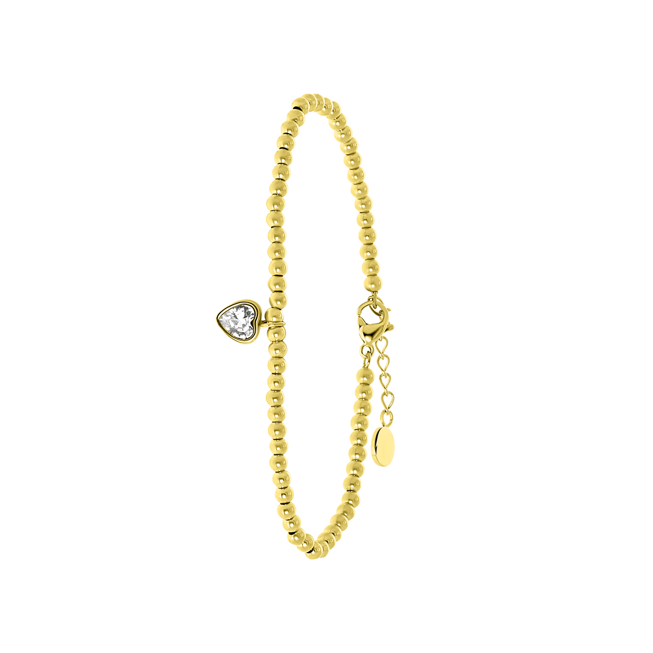 Stalen goldplated kralenarmband met hanger hart met kristal voor dames