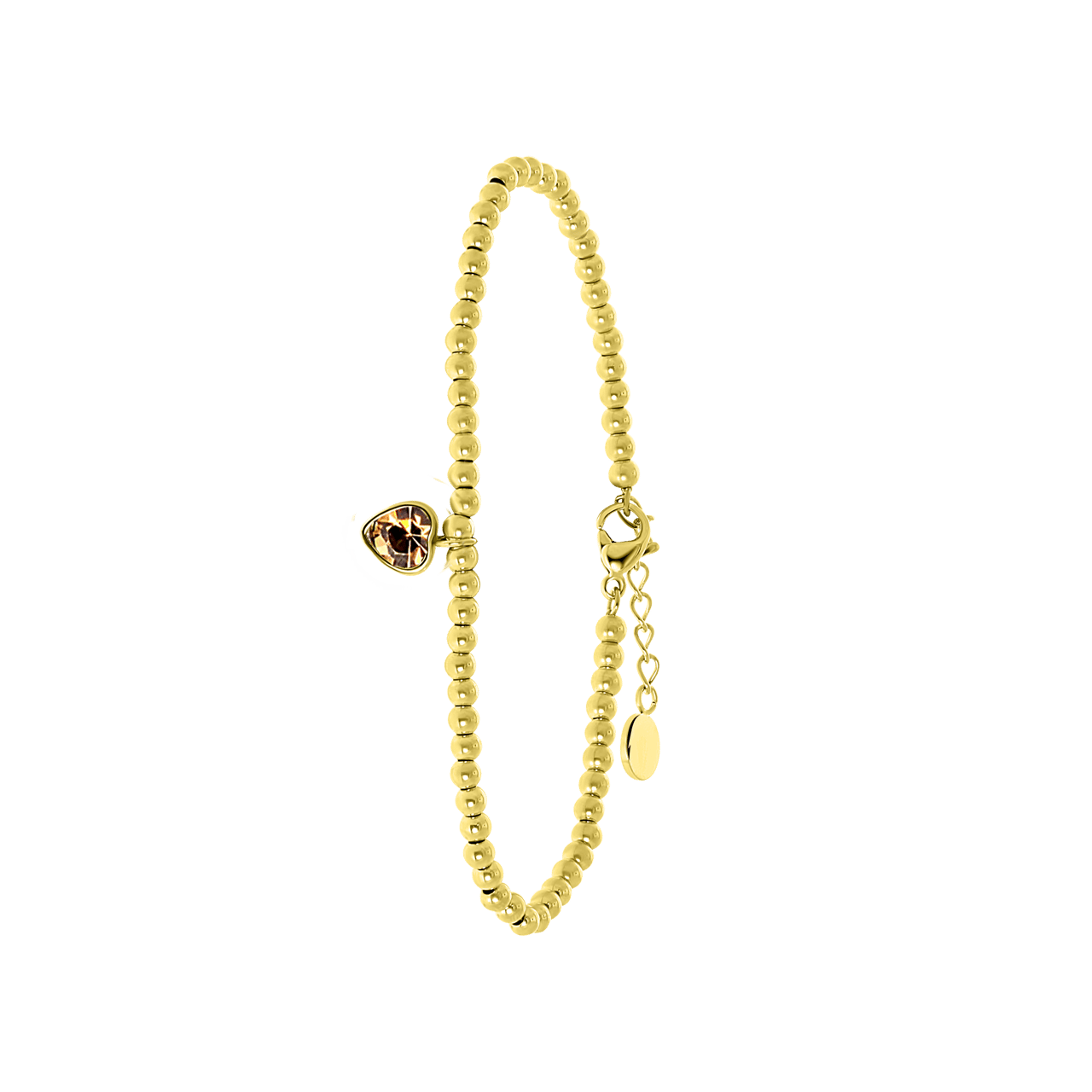 Gerecycleerd stainless steel armband gold bol/hart colorado kristal