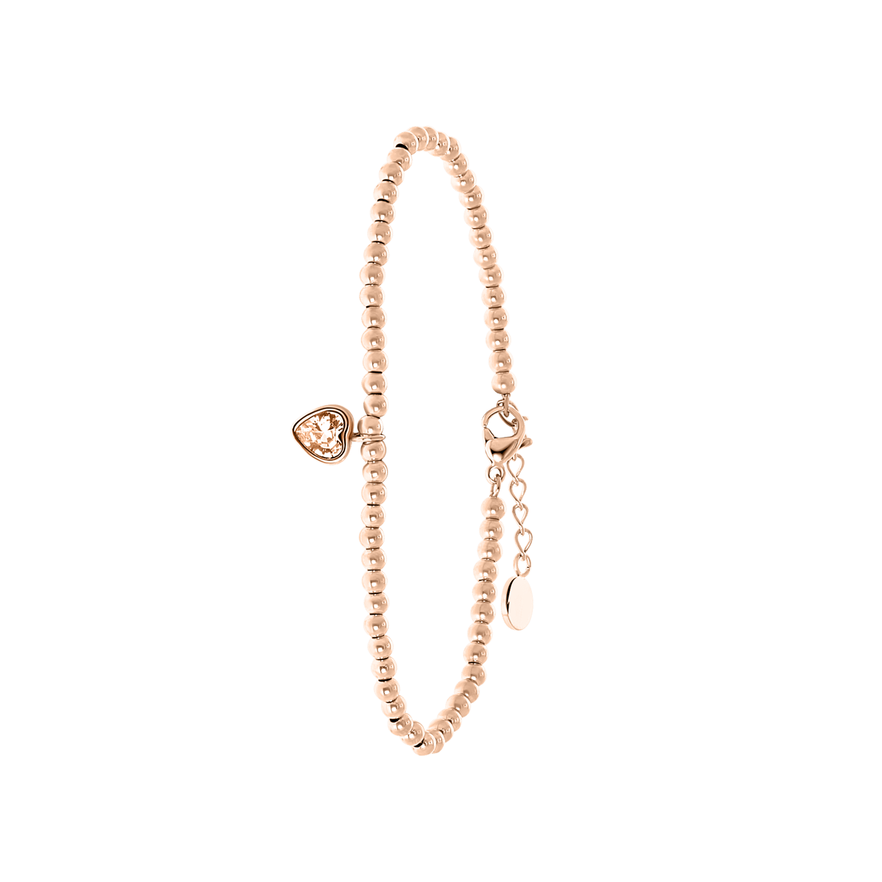 Gerecycleerd stalen armband rose bol/hart peach kristal