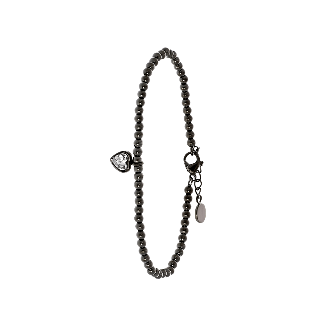 Gerecycleerd stainless steel armband black bol/hart wit kristal