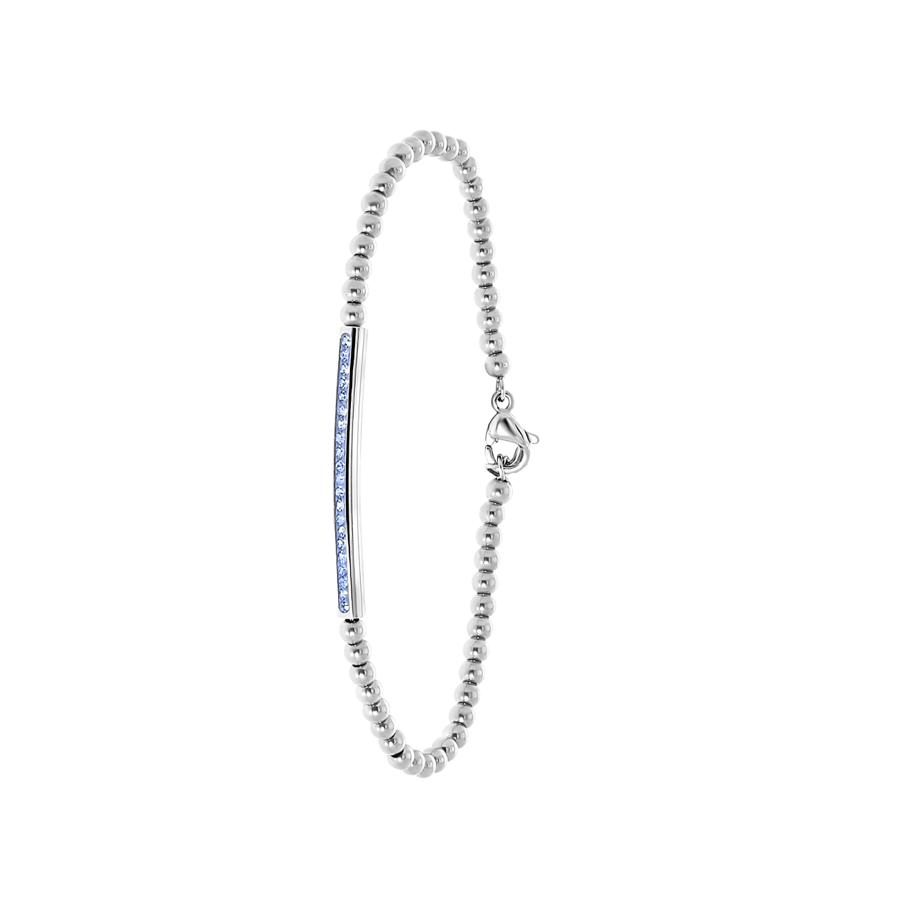 Gerecycleerd stainless steel armband bol/bar light sapphire kristal