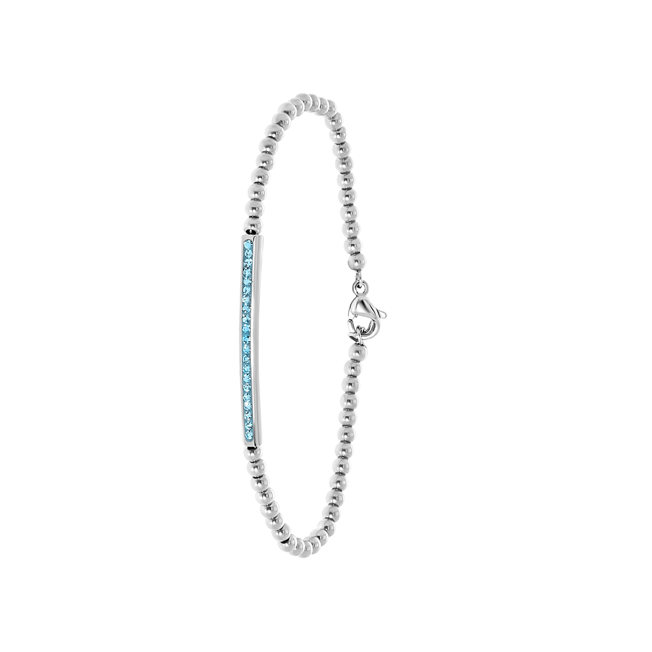 Gerecycleerd stainless steel armband bol/bar aqua kristal