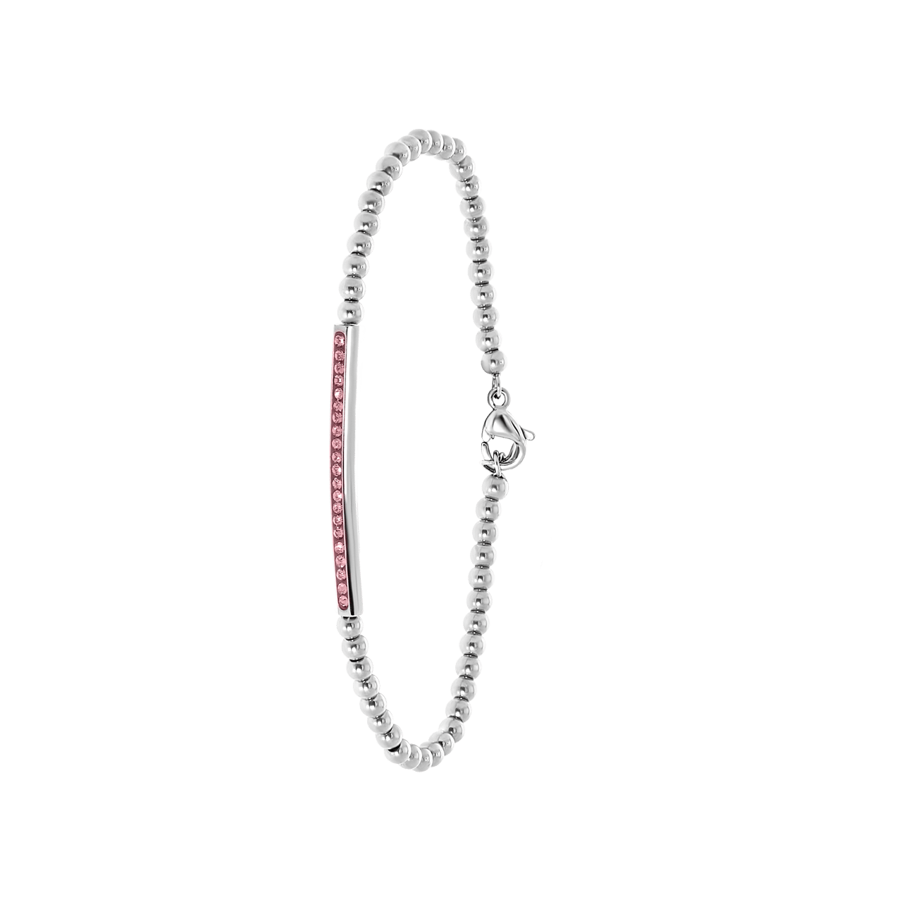Gerecycleerd stainless steel armband bol/bar licht roze kristal
