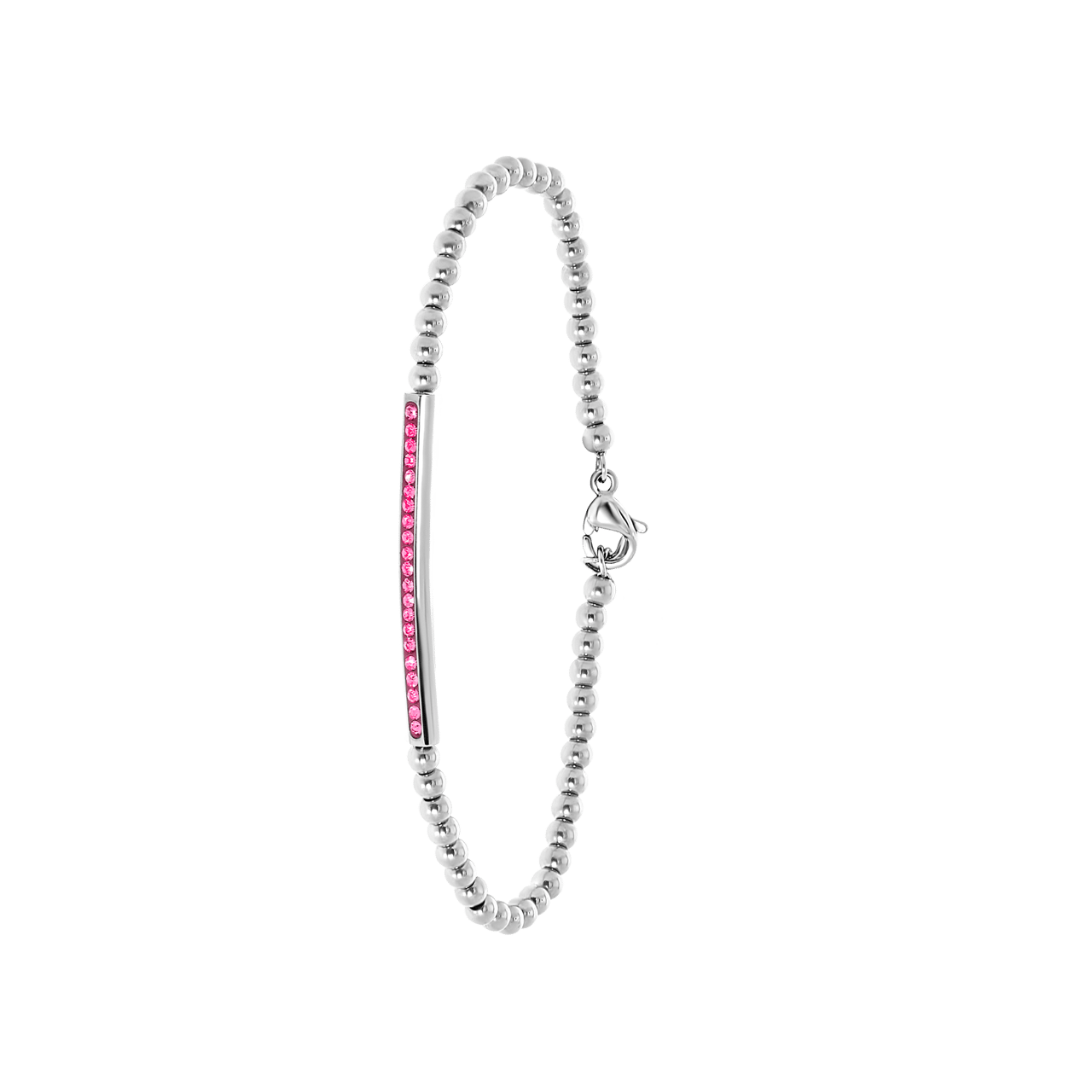 Gerecycled stalen armband bol/bar roze kristal