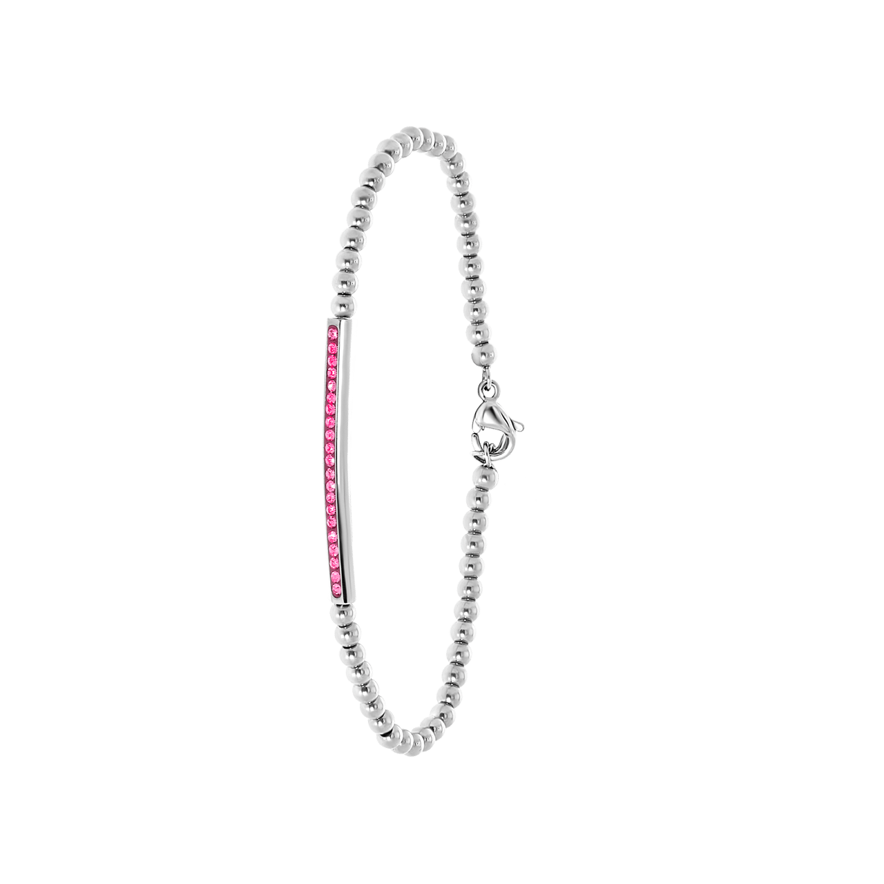 Gerecycleerd stainless steel armband bol/bar roze kristal