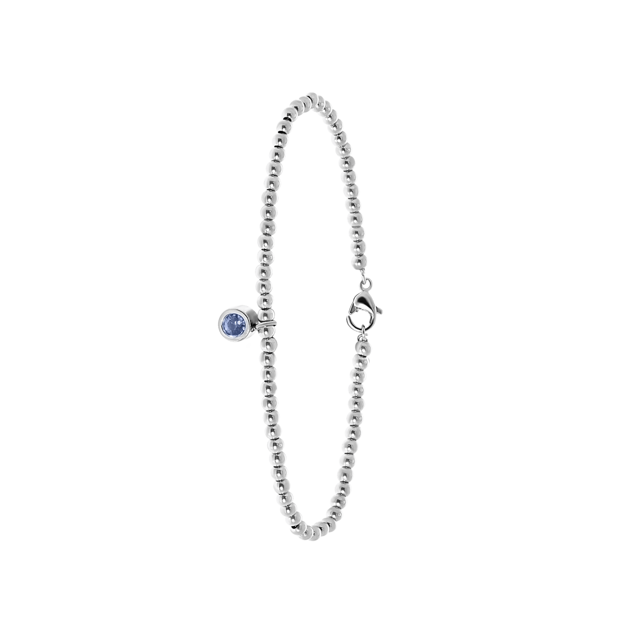 Gerecycled stalen armband bol/rond light sapphire kristal