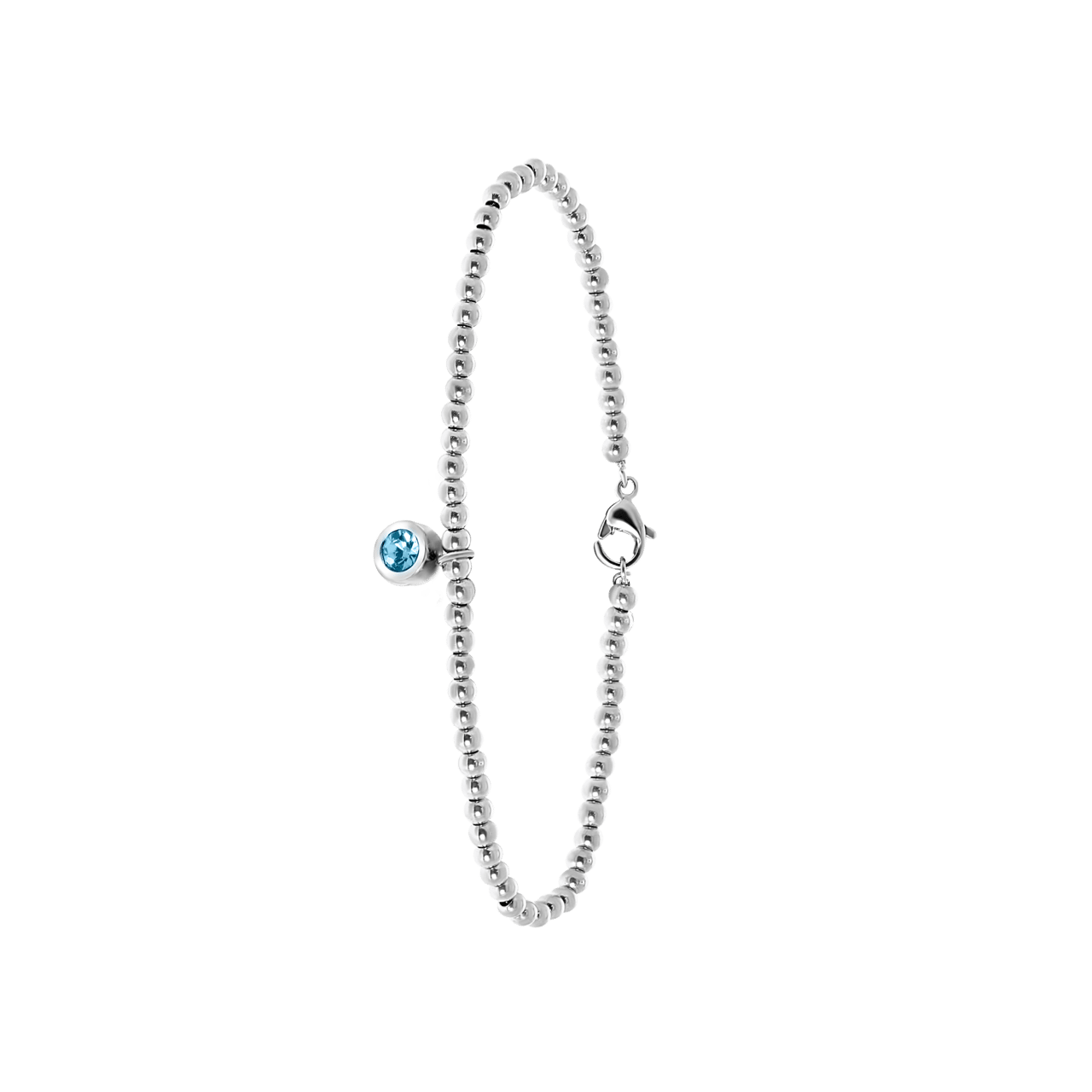 Gerecycled stalen armband bol/rond aqua kristal