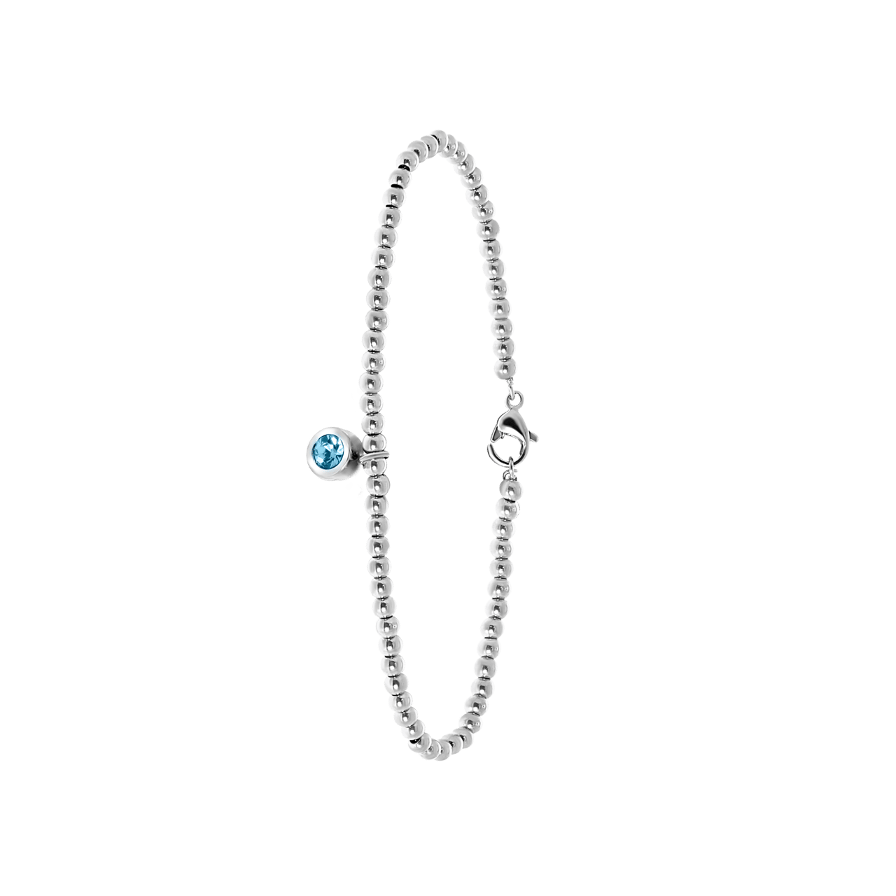 Gerecycleerd stainless steel armband bol/rond aqua kristal