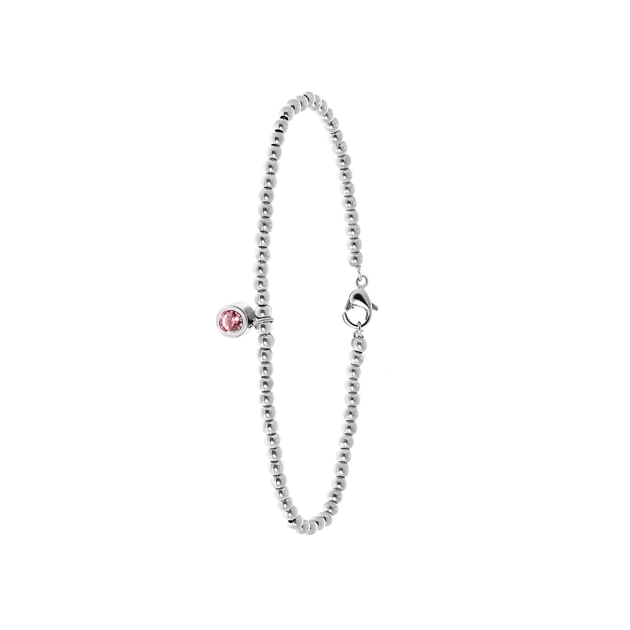 Gerecycled stainless steel armband bol/rond licht roze kristal