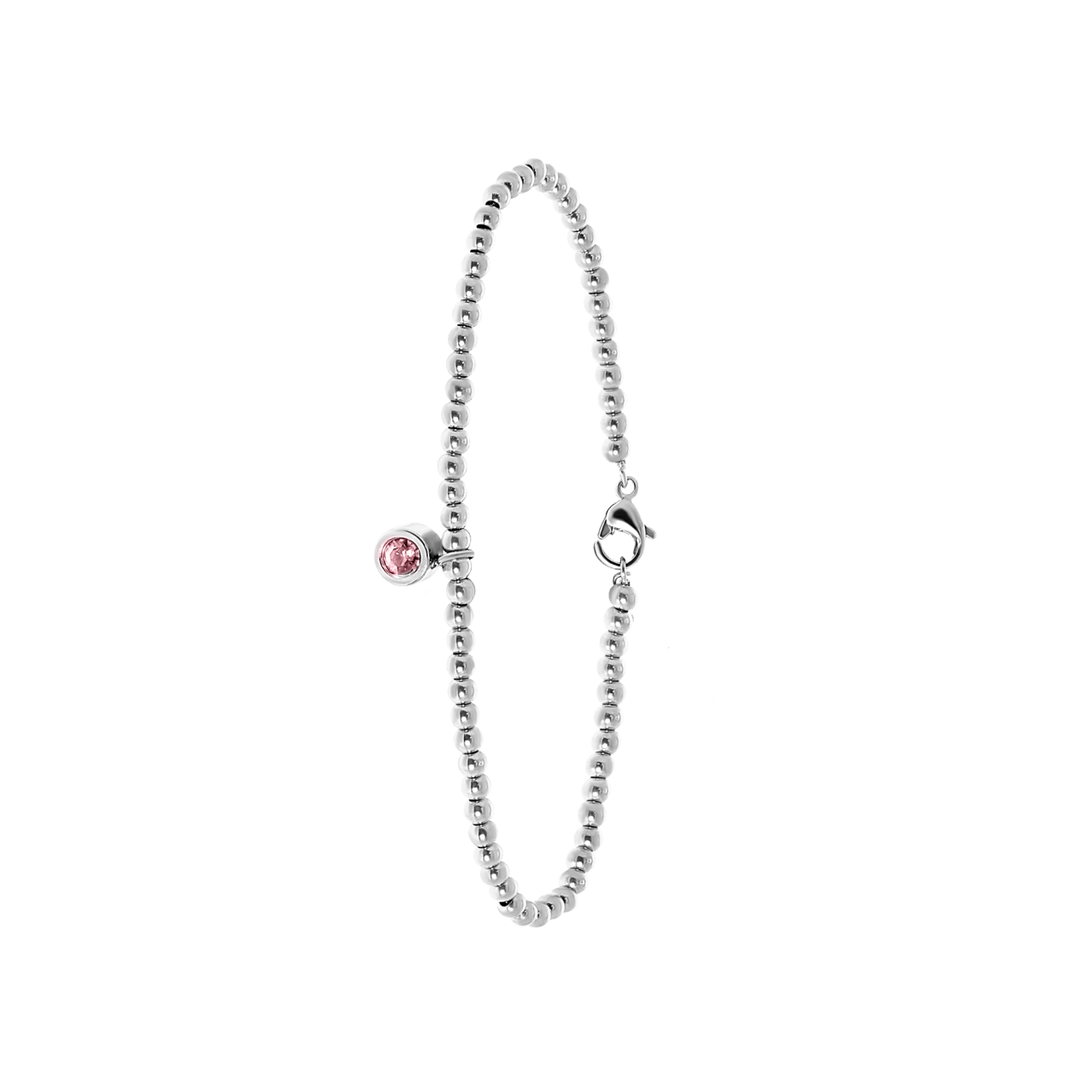 Gerecycled stalen armband bol/rond licht roze kristal