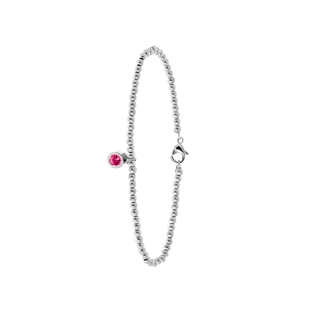 Gerecycleerd stainless steel armband bol/rond roze kristal