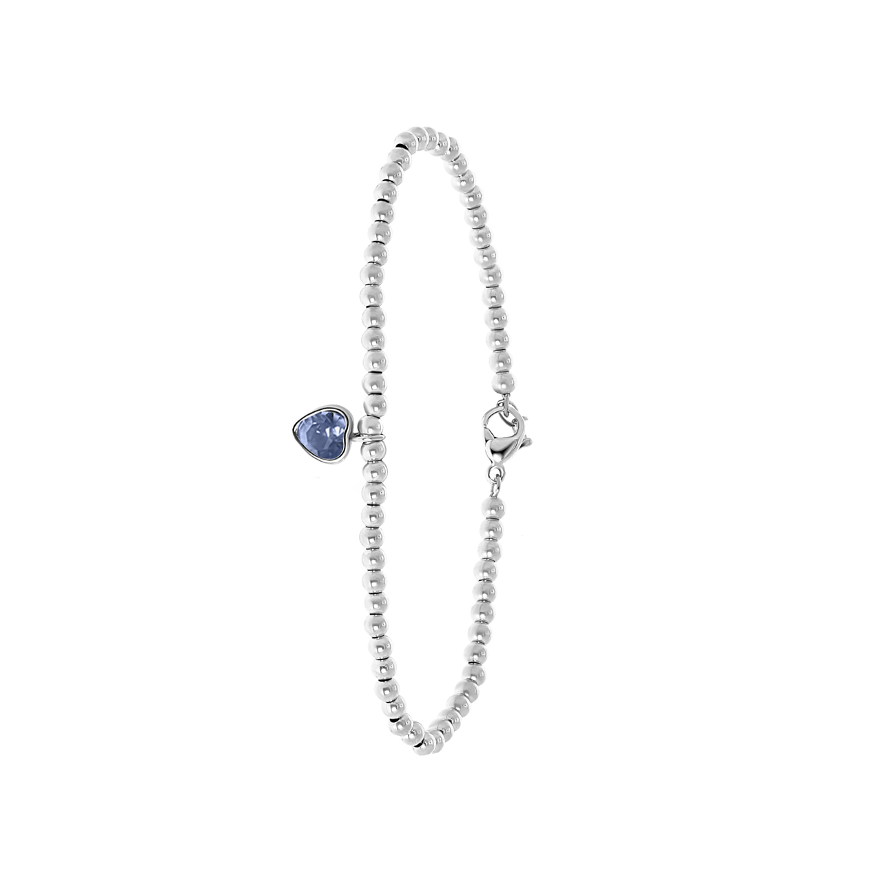 Gerecycled stalen armband bol/hart light sapphire kristal