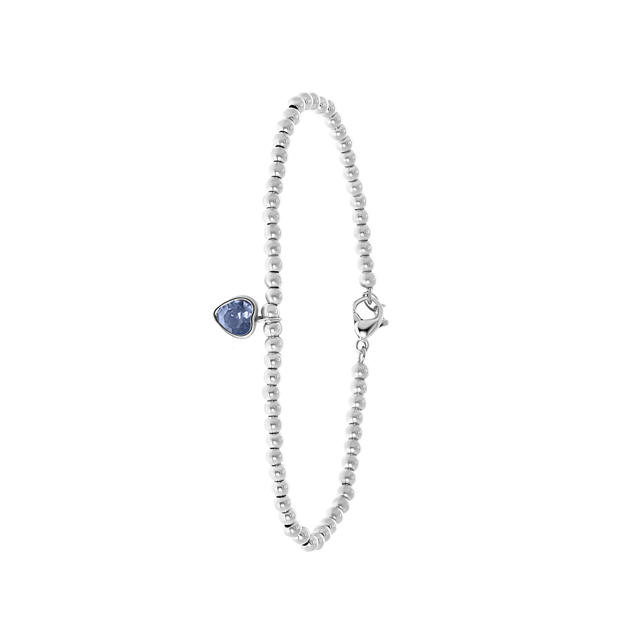 Gerecycleerd stainless steel armband bol/hart light sapphire kristal
