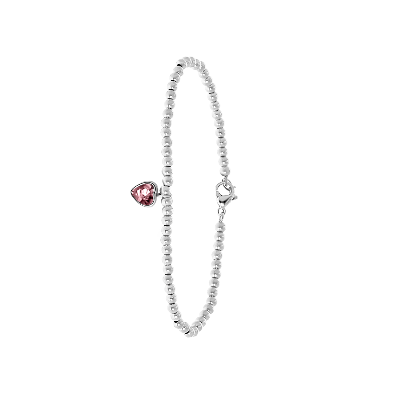 Gerecycled stalen armband bol/hart licht roze kristal
