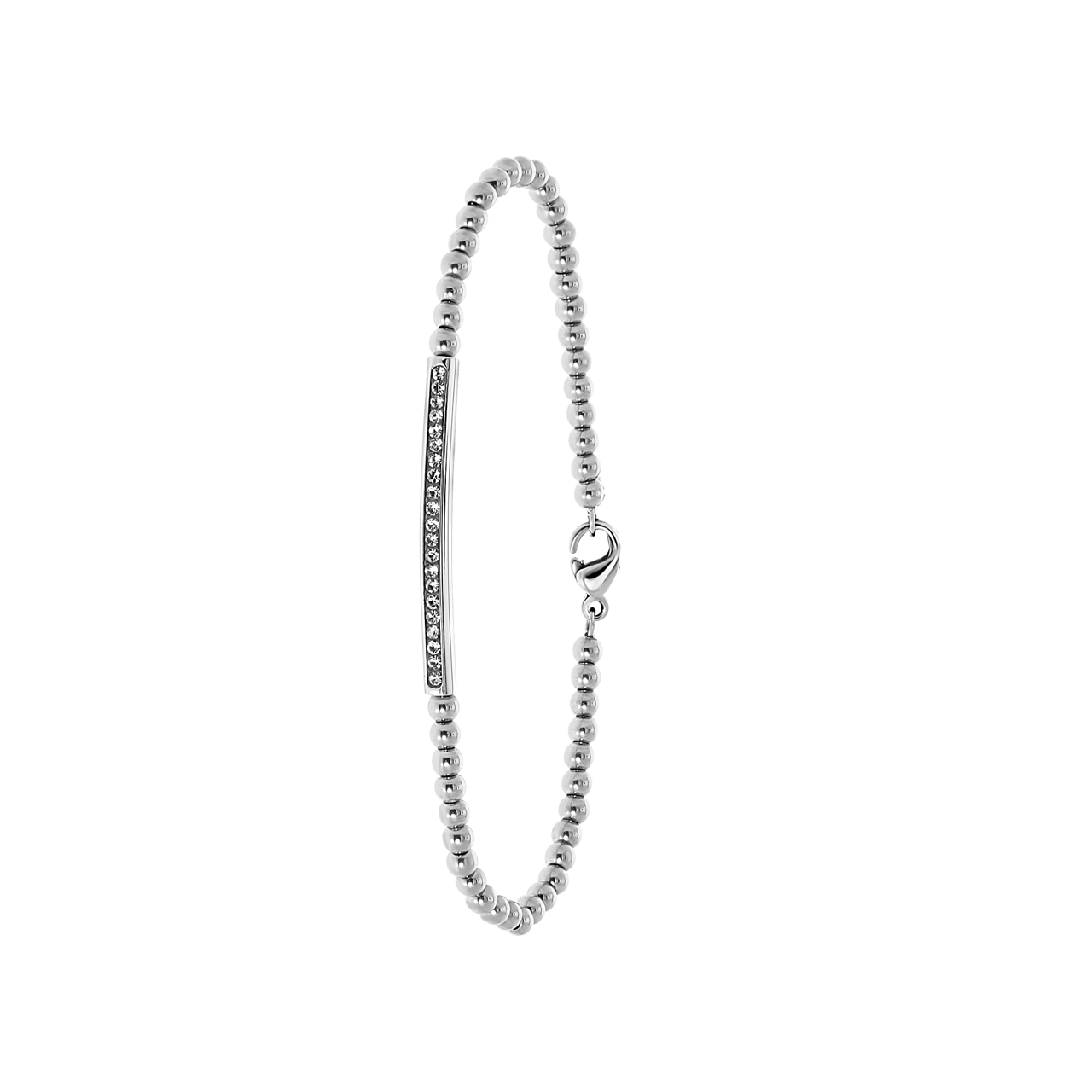 Armband aus Edelstahl, Kugeln/Steg, weißer Kristall