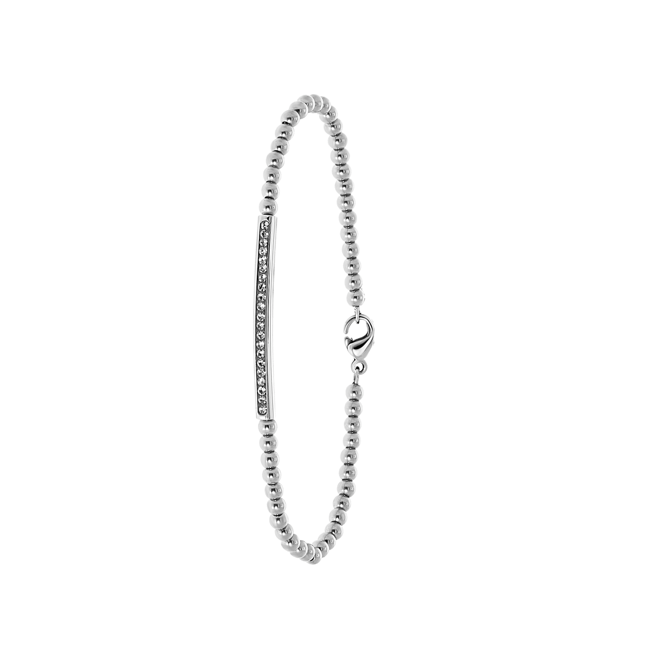 Gerecycleerd stainless steel armband bol/bar wit kristal