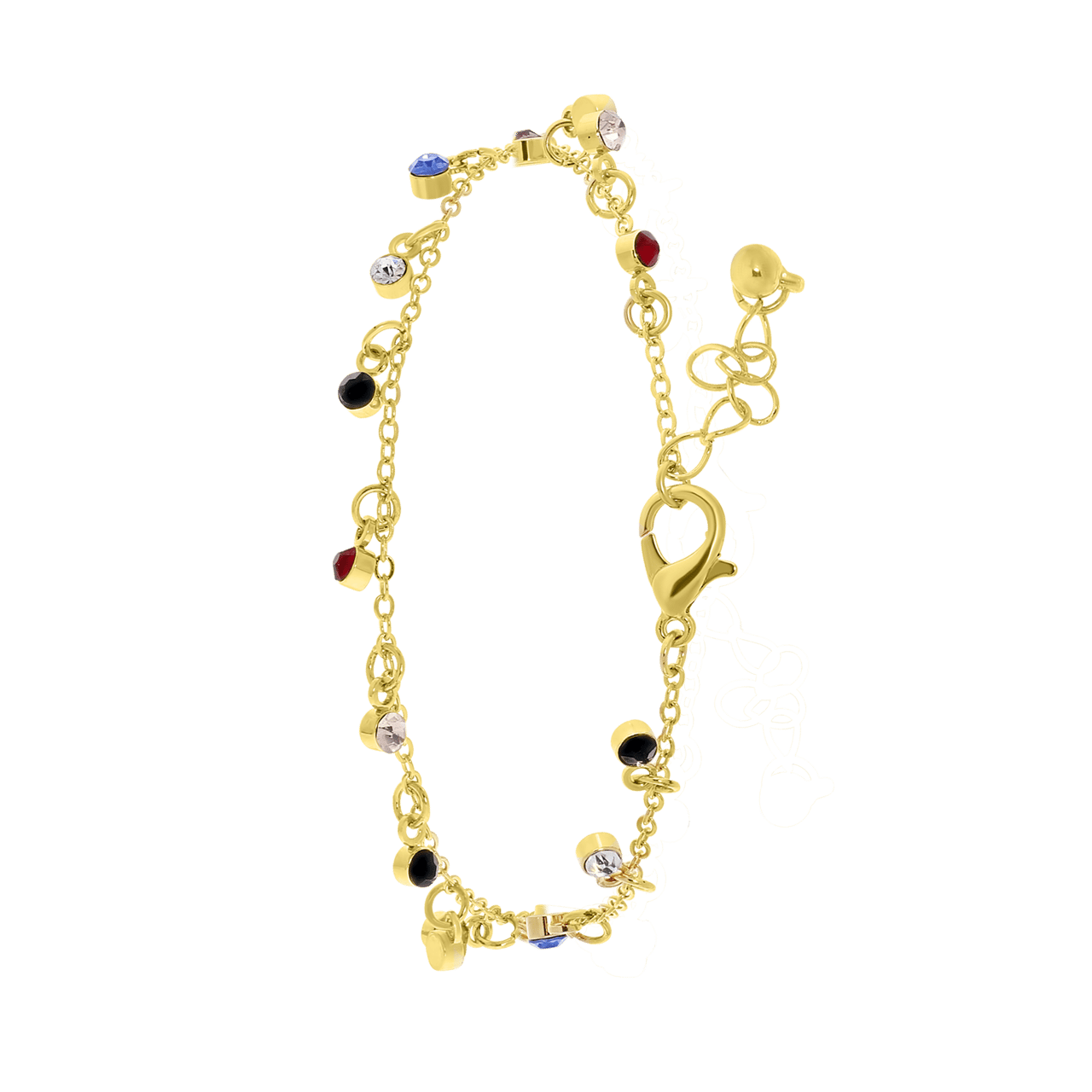 Goldfarbenes Byoux Armband mit bunten Steinchen