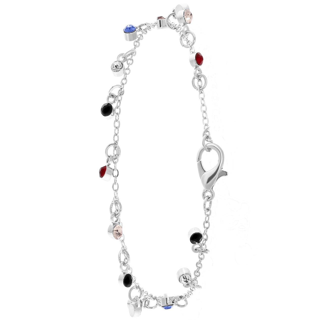 Bijoux zilverkleurige enkelband met kleur steentjes voor dames