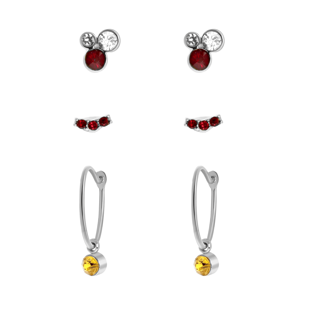 Bijoux zilverkleurige oorbellen set met kleur steentjes voor dames