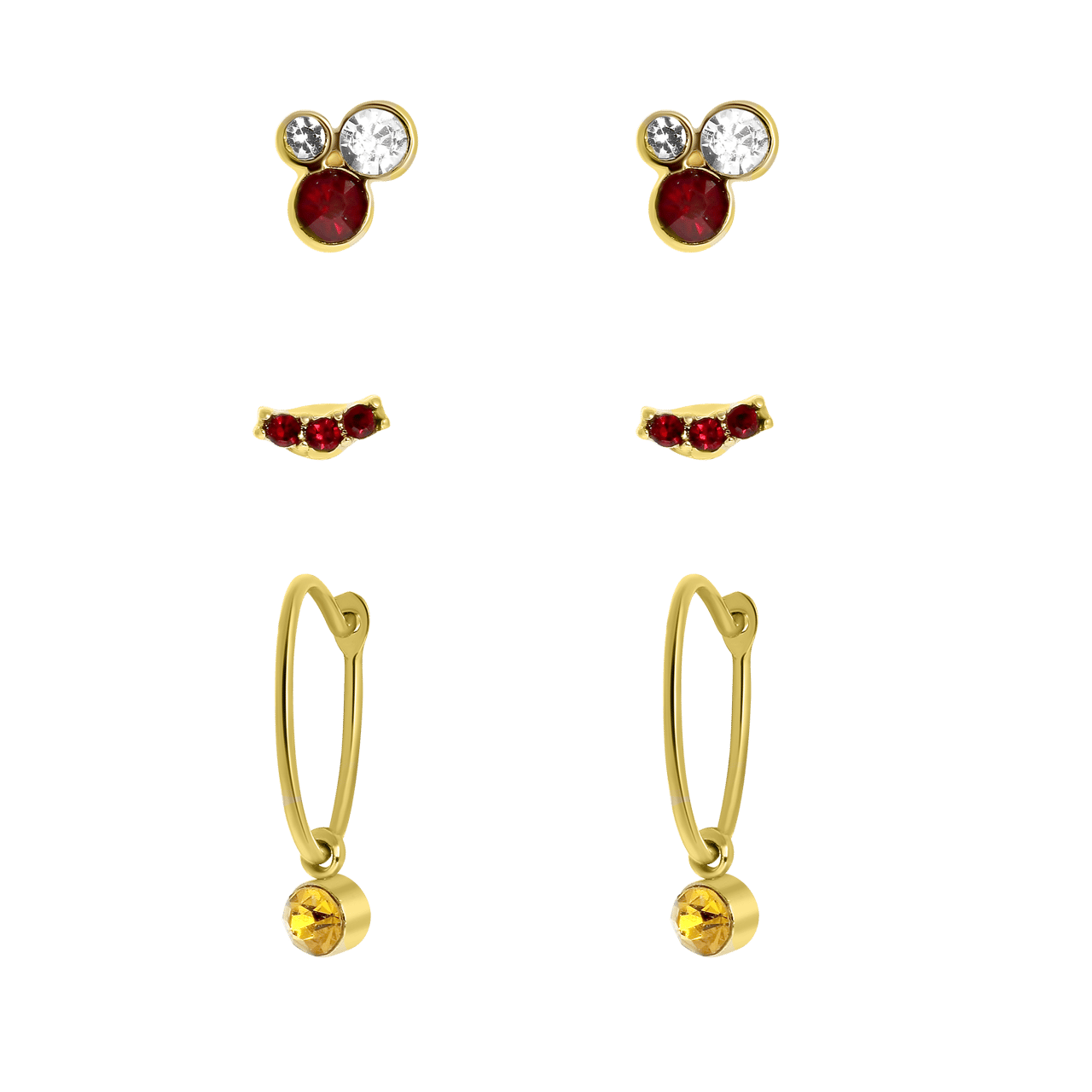 Bijoux goudkleurige oorbellen set met kleur steentjes voor dames