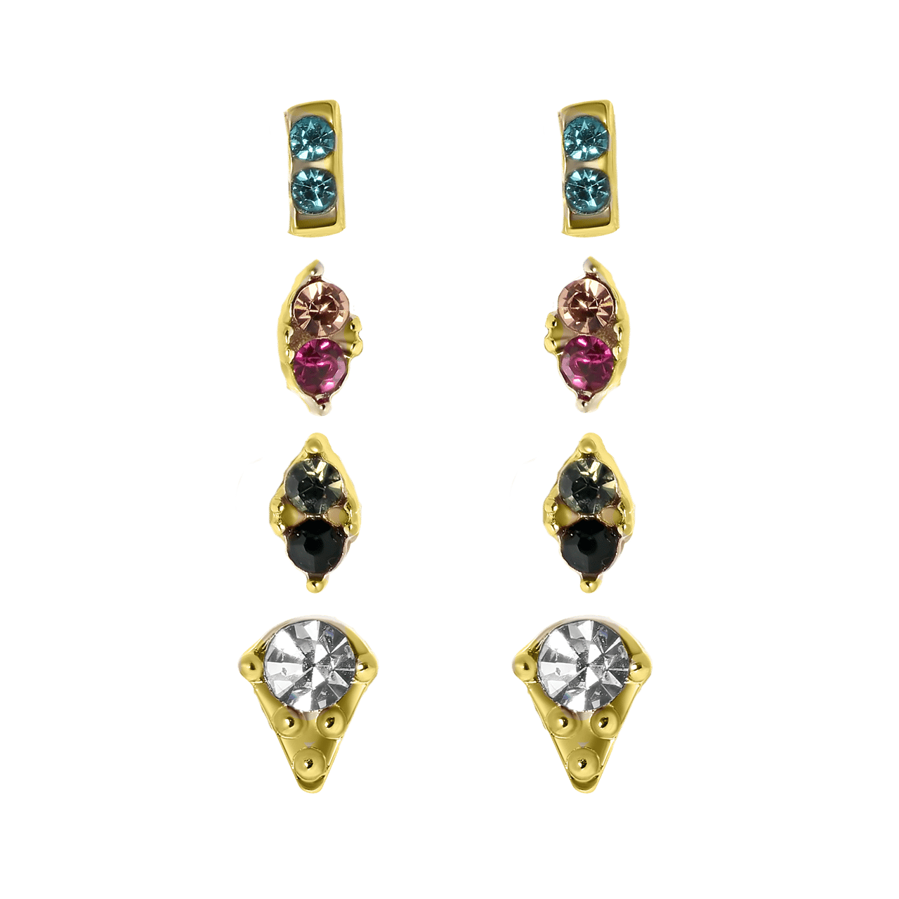 Bijoux zilverkleurige oorbellen set met kleur steentjes voor dames