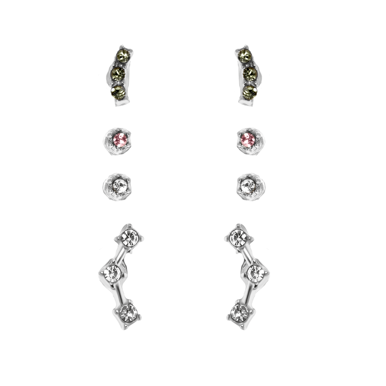 Bijoux zilverkleurige oorbellen set met kleur steentjes voor dames
