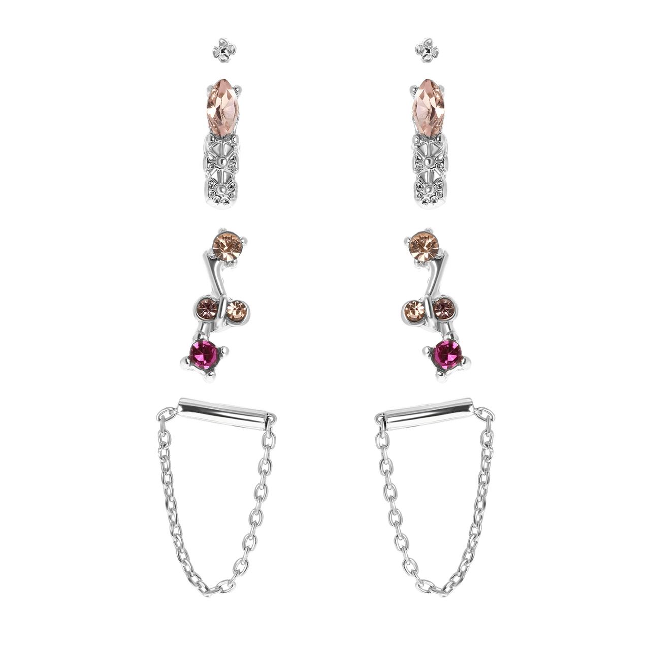 Bijoux zilverkleurige oorbellen set met kleur steentjes voor dames
