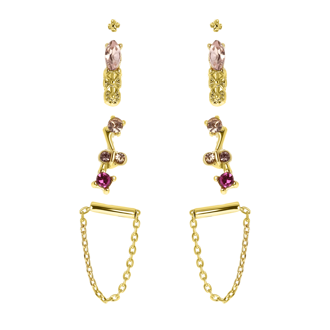 Bijoux goudkleurige oorknop set met kleur steentjes voor dames