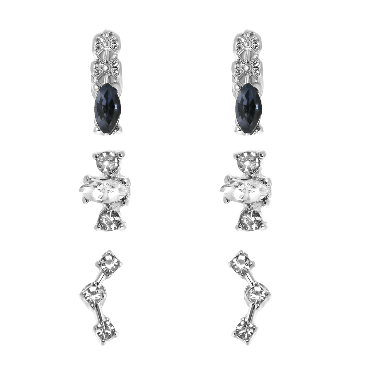 Bijoux zilverkleurige oorbellen set met kleur steentjes voor dames