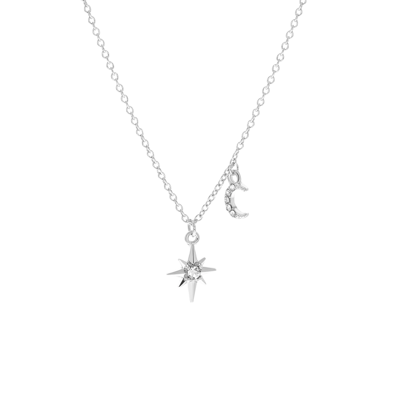 Zilverkleurige byoux ketting met ster en maan