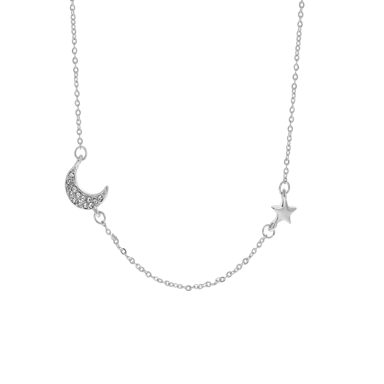 Bijoux zilverkleurige ketting met hanger maan en ster voor dames