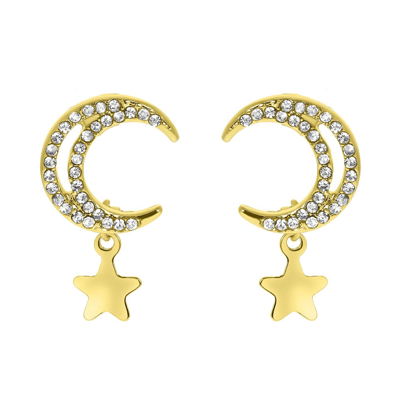 Bijoux goudkleurige oorringhangers maan en ster voor dames